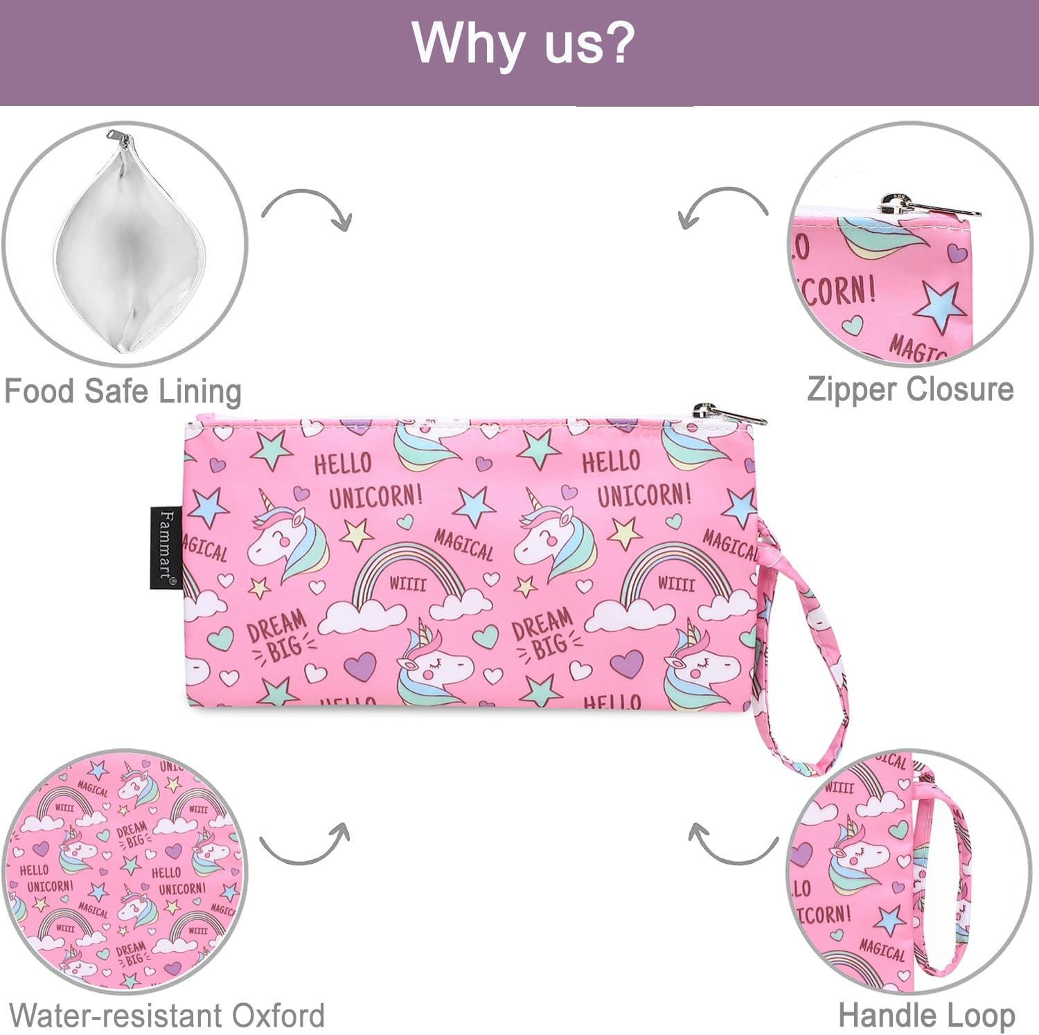 image:imageFammart Reusable Sandwich BagSnack Bag for Kids amp Adults Dual Layer Lunch Bag with Handle Washable Food Safe BPA Free 1Pack AstronautSmall 2 Packs Rainbow Unicorn