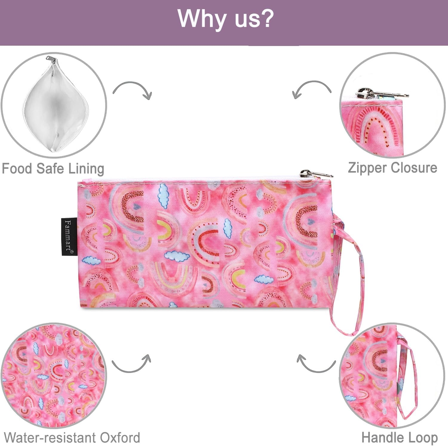 image:imageFammart Reusable Sandwich BagSnack Bag for Kids amp Adults Dual Layer Lunch Bag with Handle Washable Food Safe BPA Free 1Pack AstronautSmall 2 Packs Rainbow