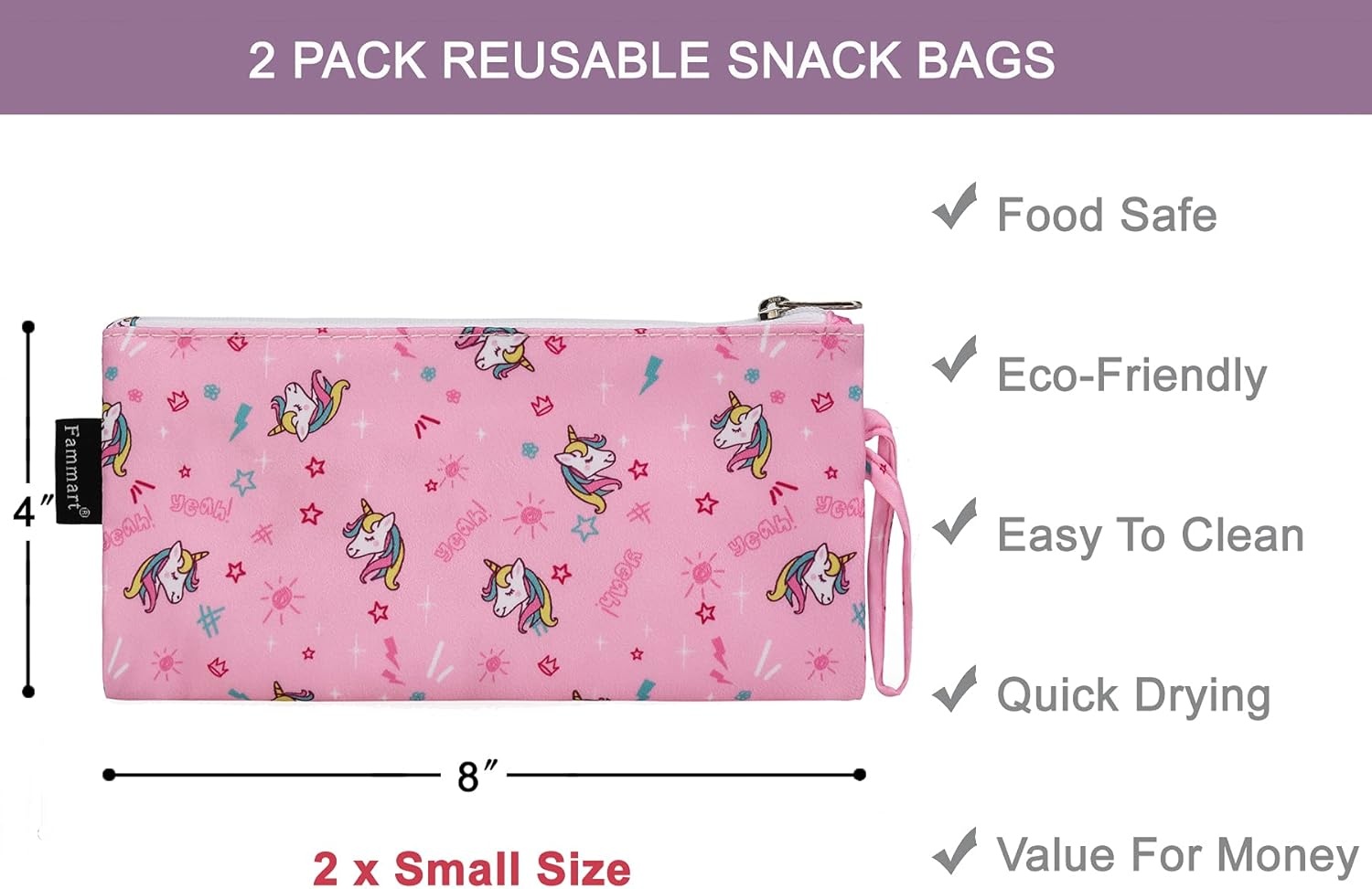 image:imageFammart Reusable Sandwich BagSnack Bag for Kids amp Adults Dual Layer Lunch Bag with Handle Washable Food Safe BPA Free 1Pack AstronautSmall 2 Packs Unicorn