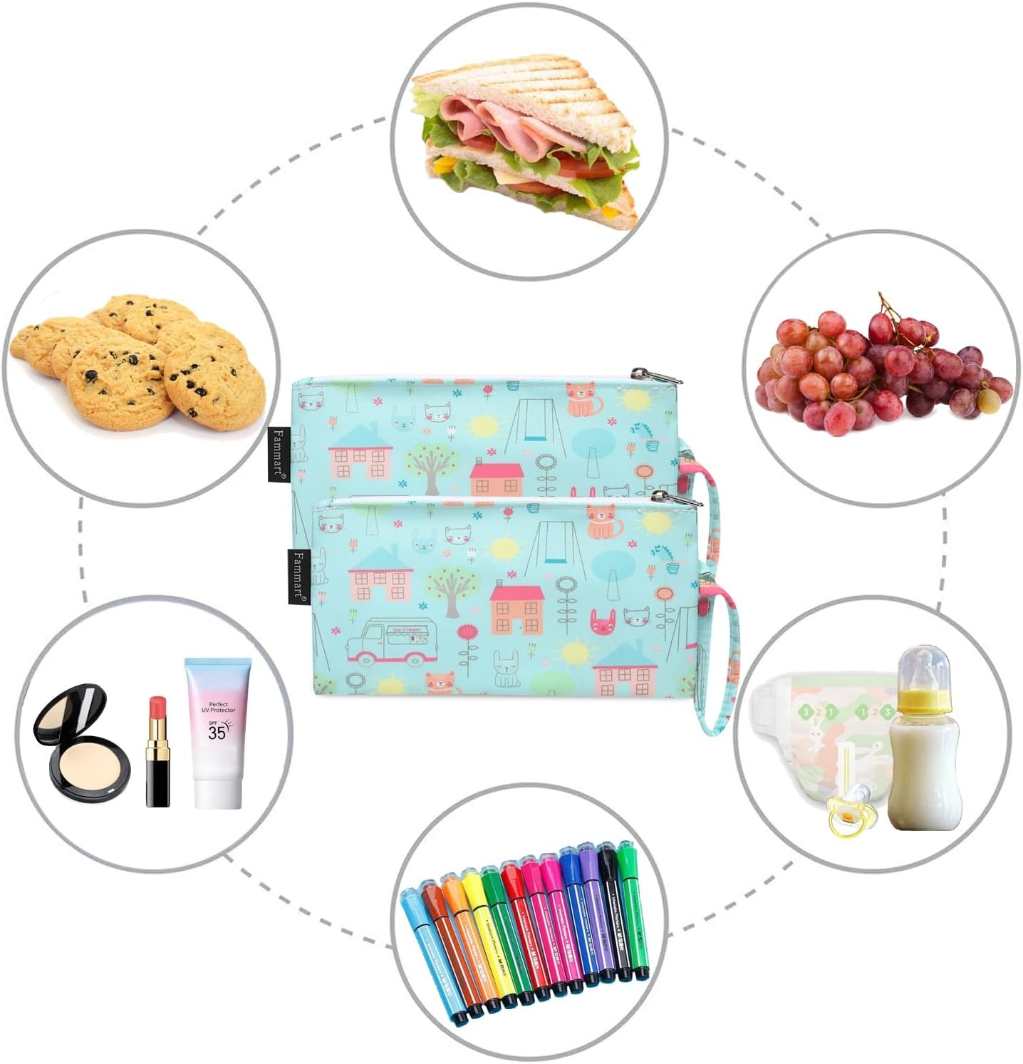 image:imageFammart Reusable Sandwich BagSnack Bag for Kids amp Adults Dual Layer Lunch Bag with Handle Washable Food Safe BPA Free 1Pack AstronautSmall 2 Packs Colorful Cat