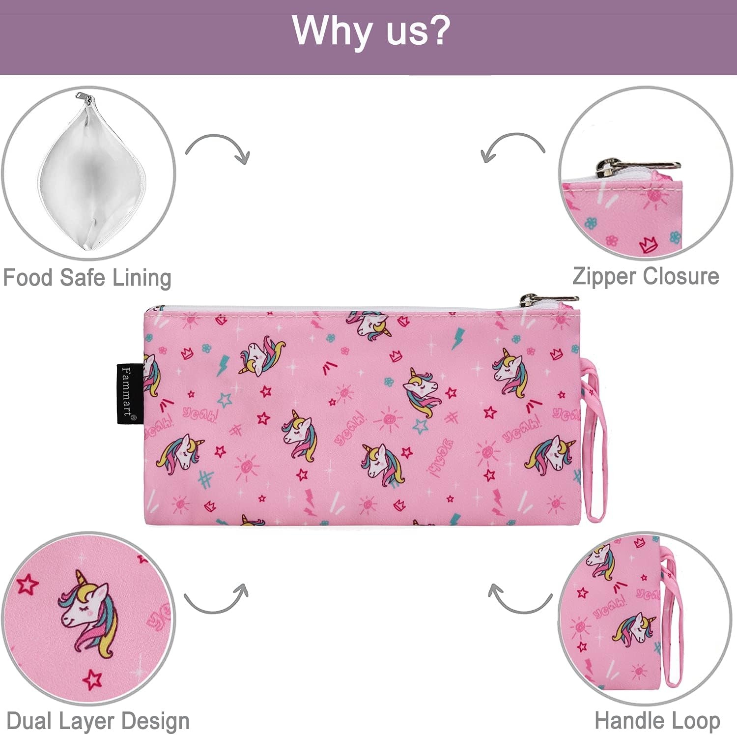 image:imageFammart Reusable Sandwich BagSnack Bag for Kids amp Adults Dual Layer Lunch Bag with Handle Washable Food Safe BPA Free 1Pack AstronautSmall 2 Packs Unicorn