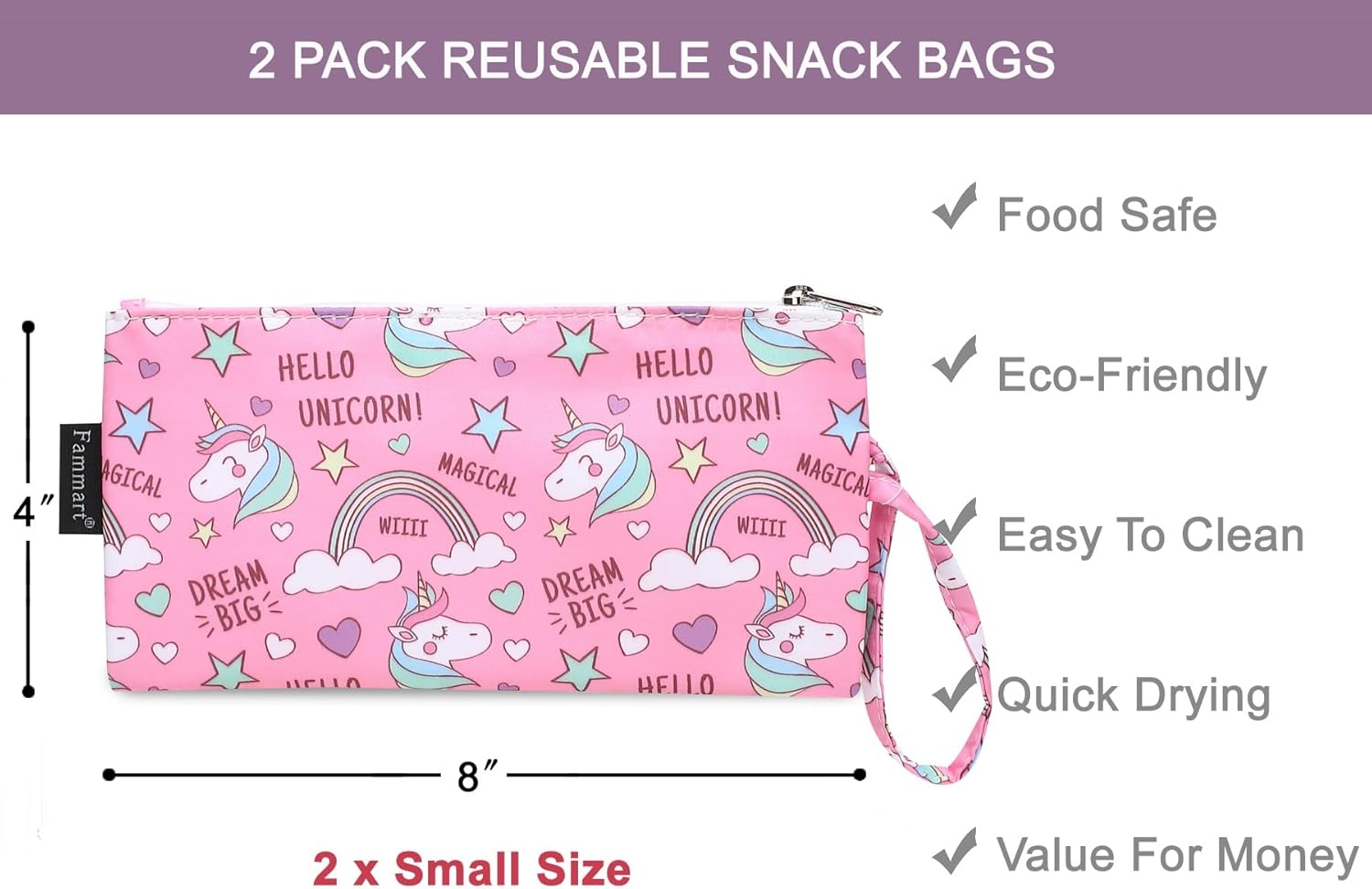 image:imageFammart Reusable Sandwich BagSnack Bag for Kids amp Adults Dual Layer Lunch Bag with Handle Washable Food Safe BPA Free 1Pack AstronautSmall 2 Packs Rainbow Unicorn