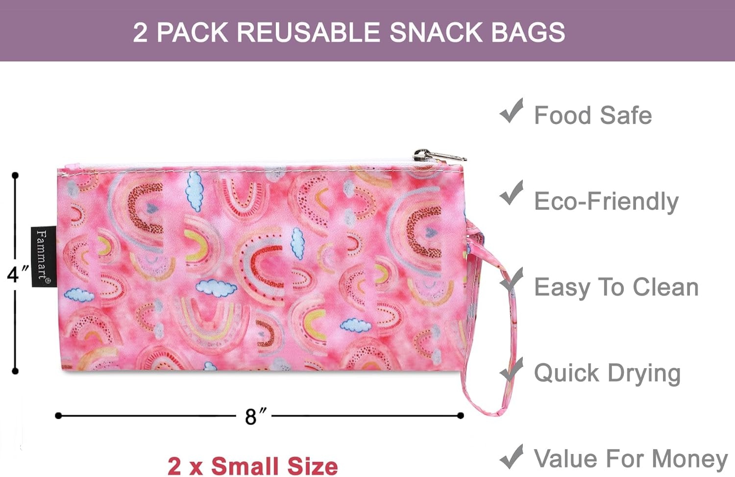 image:imageFammart Reusable Sandwich BagSnack Bag for Kids amp Adults Dual Layer Lunch Bag with Handle Washable Food Safe BPA Free 1Pack AstronautSmall 2 Packs Rainbow