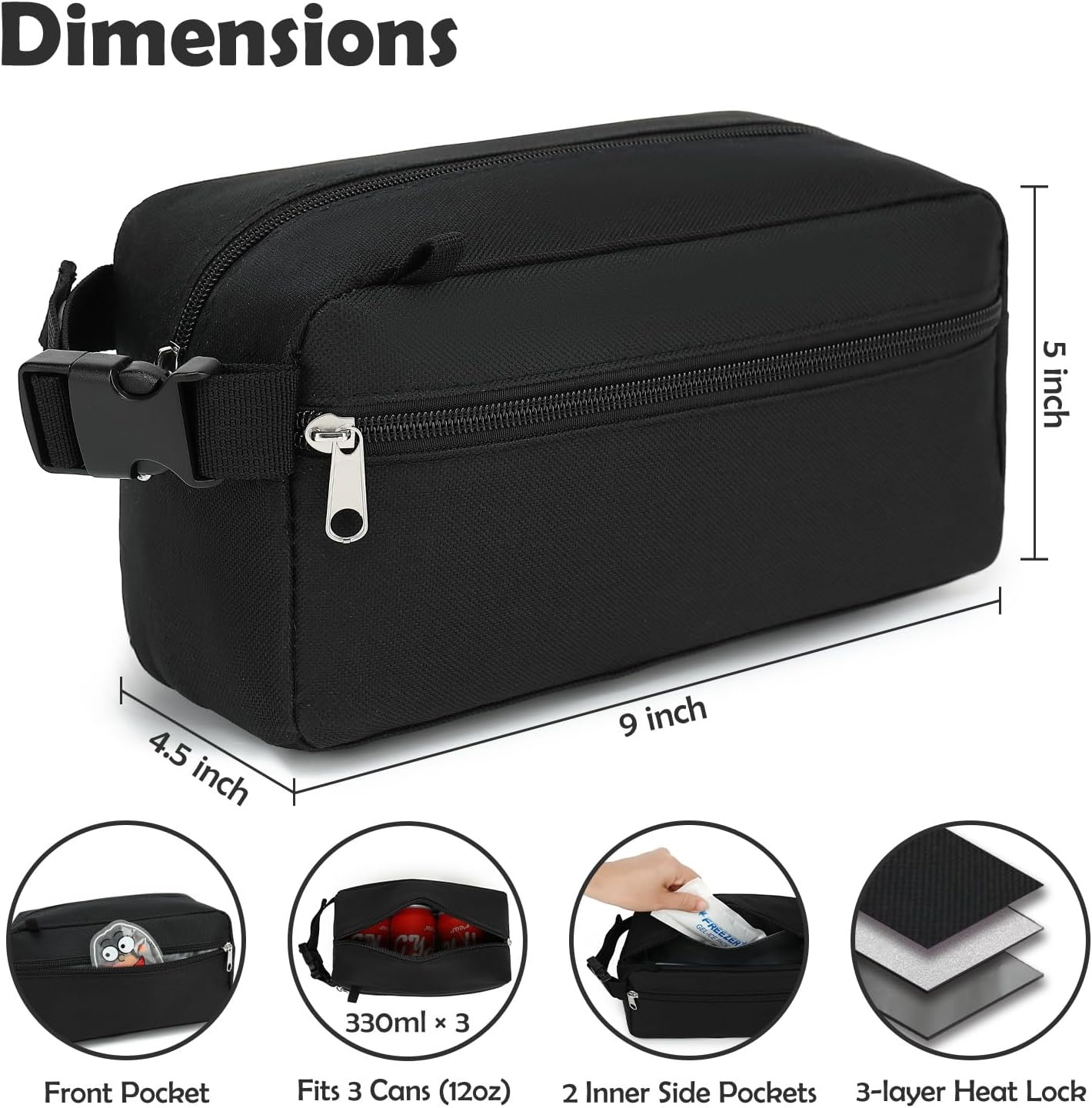 image:imageFammart Reusable Sandwich BagSnack Bag for Kids amp Adults Dual Layer Lunch Bag with Handle Washable Food Safe BPA Free 1Pack Astronautwith Ice Packs Black