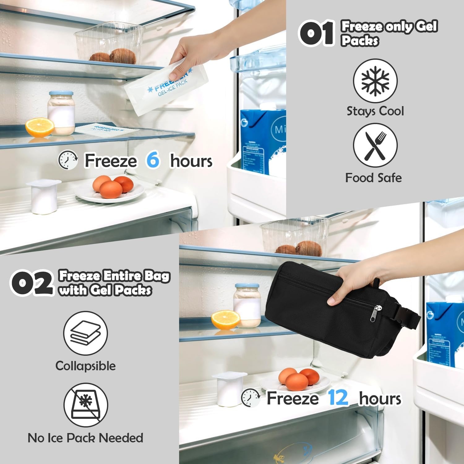 image:imageFammart Reusable Sandwich BagSnack Bag for Kids amp Adults Dual Layer Lunch Bag with Handle Washable Food Safe BPA Free 1Pack Astronautwith Ice Packs Black