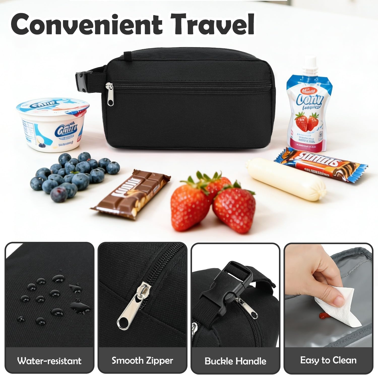 image:imageFammart Reusable Sandwich BagSnack Bag for Kids amp Adults Dual Layer Lunch Bag with Handle Washable Food Safe BPA Free 1Pack Astronautwith Ice Packs Black