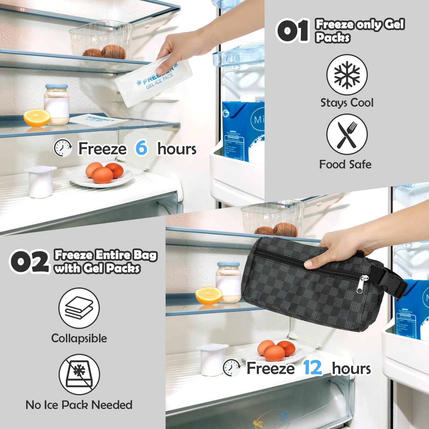image:imageFammart Reusable Sandwich BagSnack Bag for Kids amp Adults Dual Layer Lunch Bag with Handle Washable Food Safe BPA Free 1Pack Astronautwith Ice Packs Checkered Gray