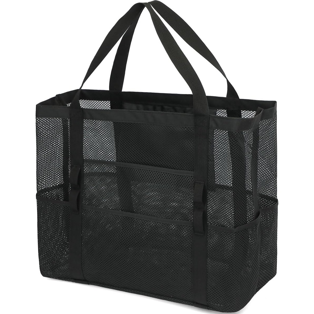 image:imageFammart Mesh Beach Bag for Women Large Beach Toy Pool Bag with Zipper Pocket SandProof Cruise Essentials 2026 Family TravelLarge Dark Black