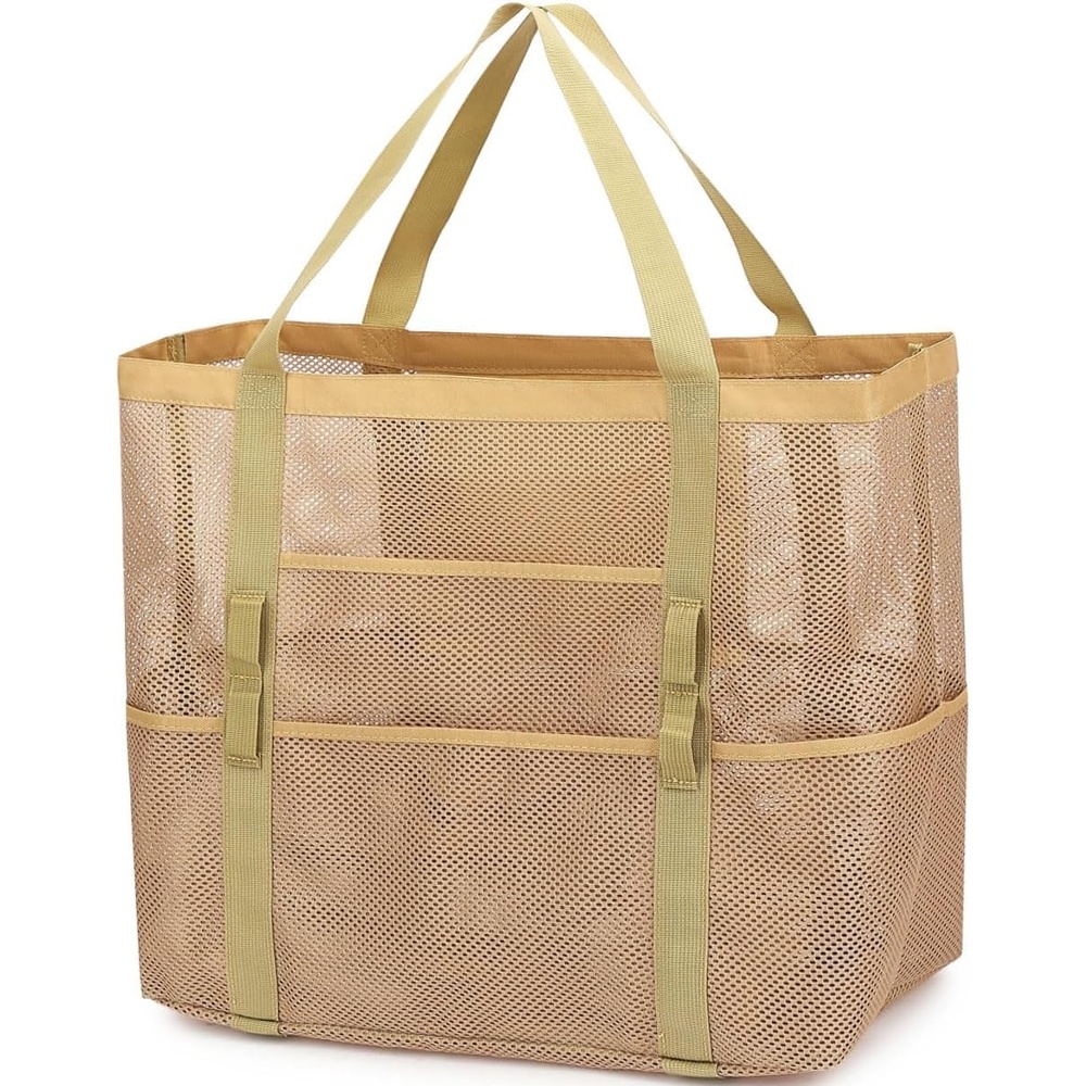 image:imageFammart Mesh Beach Bag for Women Large Beach Toy Pool Bag with Zipper Pocket SandProof Cruise Essentials 2026 Family TravelLarge Khaki