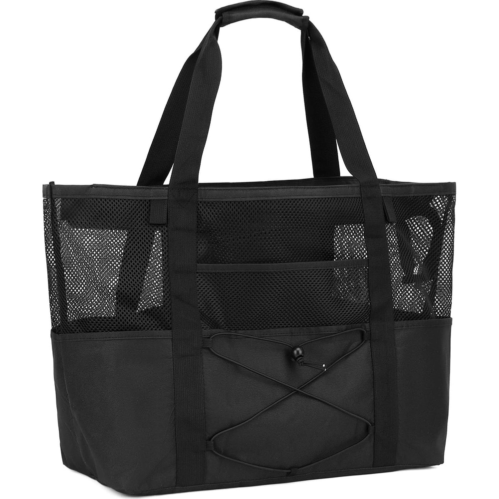 image:imageFammart Mesh Beach Bag for Women Large Beach Toy Pool Bag with Zipper Pocket SandProof Cruise Essentials 2026 Family TravelLarge Sandproof Black