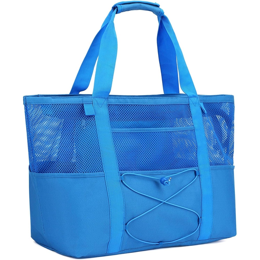 image:imageFammart Mesh Beach Bag for Women Large Beach Toy Pool Bag with Zipper Pocket SandProof Cruise Essentials 2026 Family TravelLarge Sandproof Blue