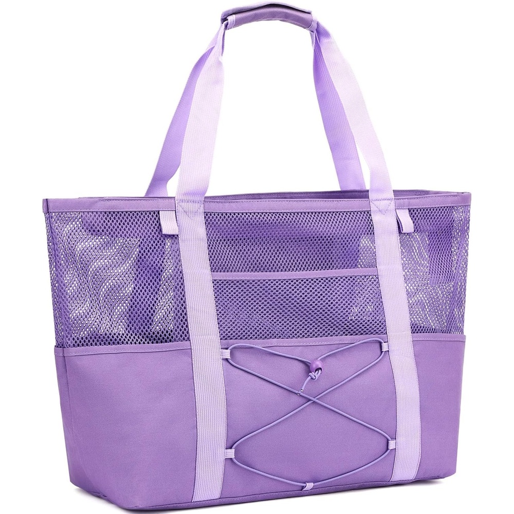 image:imageFammart Mesh Beach Bag for Women Large Beach Toy Pool Bag with Zipper Pocket SandProof Cruise Essentials 2026 Family TravelLarge Sandproof Purple