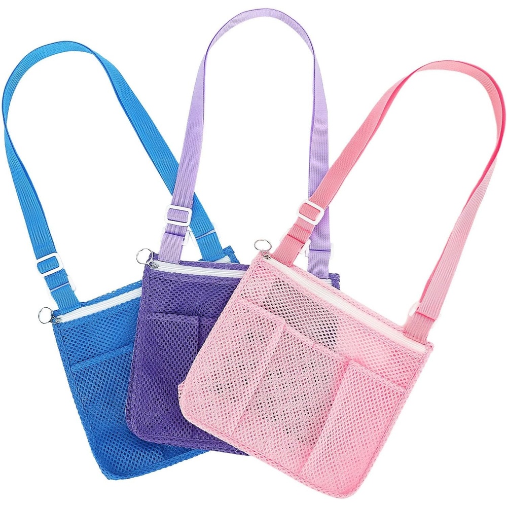 image:imageFammart Mesh Beach Bag for Women Large Beach Toy Pool Bag with Zipper Pocket SandProof Cruise Essentials 2026 Family TravelSmall 3pcs Pink Purple Blue