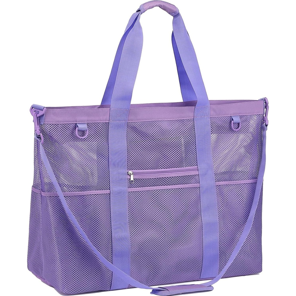 image:imageFammart Mesh Beach Bag for Women Large Beach Toy Pool Bag with Zipper Pocket SandProof Cruise Essentials 2026 Family TravelXxl Zipper Closure Purple