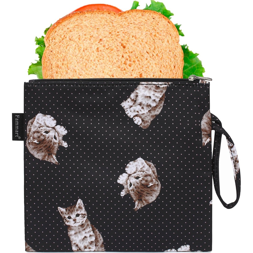 image:imageFammart Reusable Sandwich BagSnack Bag for Kids amp Adults Dual Layer Lunch Bag with Handle Washable Food Safe BPA Free 1Pack AstronautLarge 1 Pack DotCat
