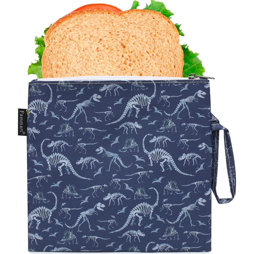 image:imageFammart Reusable Sandwich BagSnack Bag for Kids amp Adults Dual Layer Lunch Bag with Handle Washable Food Safe BPA Free 1Pack AstronautLarge 1 Pack Dinosaur Fossil