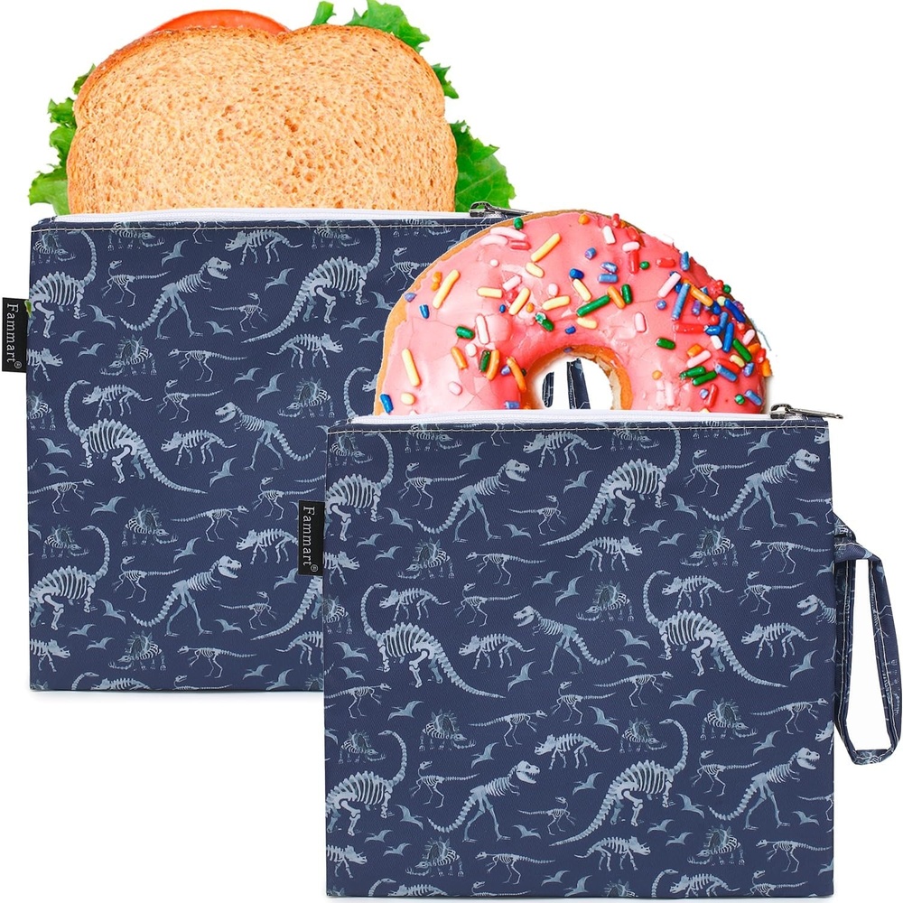 image:imageFammart Reusable Sandwich BagSnack Bag for Kids amp Adults Dual Layer Lunch Bag with Handle Washable Food Safe BPA Free 1Pack AstronautLarge 2 Packs Dinosaur Fossil
