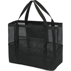 image:imageFammart Mesh Beach Bag for Women Large Beach Toy Pool Bag with Zipper Pocket SandProof Cruise Essentials 2026 Family TravelLarge  Dark Black