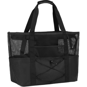 image:imageFammart Mesh Beach Bag for Women Large Beach Toy Pool Bag with Zipper Pocket SandProof Cruise Essentials 2026 Family TravelLarge  Sandproof  Black