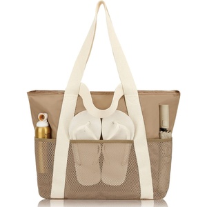 image:imageFammart Mesh Beach Bag for Women Large Beach Toy Pool Bag with Zipper Pocket SandProof Cruise Essentials 2026 Family TravelLarge  Waterproof  Khaki