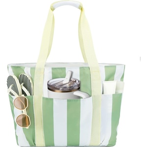 image:imageFammart Mesh Beach Bag for Women Large Beach Toy Pool Bag with Zipper Pocket SandProof Cruise Essentials 2026 Family TravelWaterproof  Sandproof  Green Strips