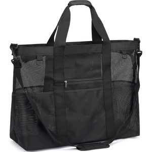 image:imageFammart Mesh Beach Bag for Women Large Beach Toy Pool Bag with Zipper Pocket SandProof Cruise Essentials 2026 Family TravelXxl  Zipper Closure  Black