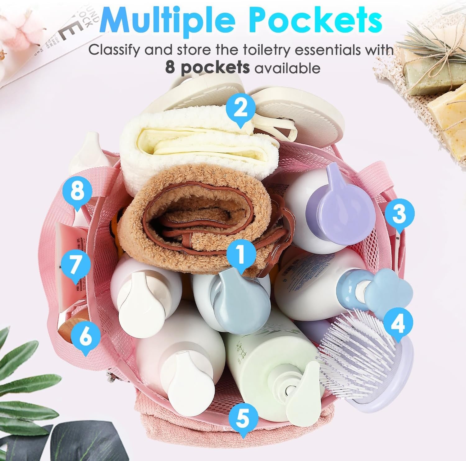 image:imageFammart Adhesive Shower Caddy 5Pack Rustproof Stainless Steel Bathroom Organizer with 28 Hooks NoDrill Large Capacity Shower Shelves for Bathroom Storage amp Home Dcor BlackMultiple Pockets Pink