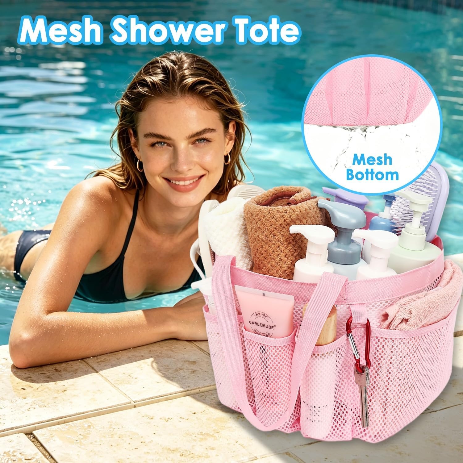image:imageFammart Adhesive Shower Caddy 5Pack Rustproof Stainless Steel Bathroom Organizer with 28 Hooks NoDrill Large Capacity Shower Shelves for Bathroom Storage amp Home Dcor BlackMultiple Pockets Pink