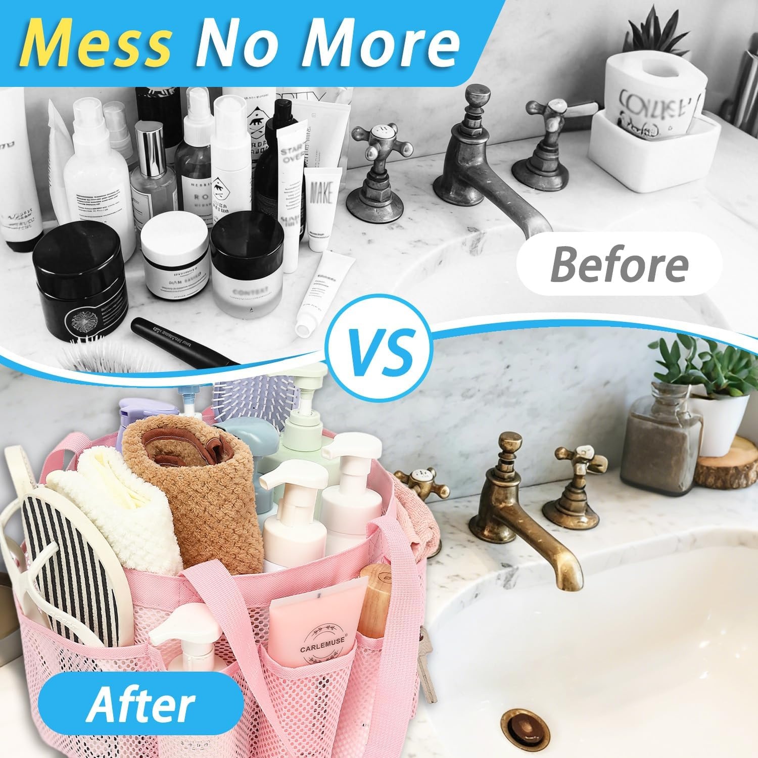 image:imageFammart Adhesive Shower Caddy 5Pack Rustproof Stainless Steel Bathroom Organizer with 28 Hooks NoDrill Large Capacity Shower Shelves for Bathroom Storage amp Home Dcor BlackMultiple Pockets Pink