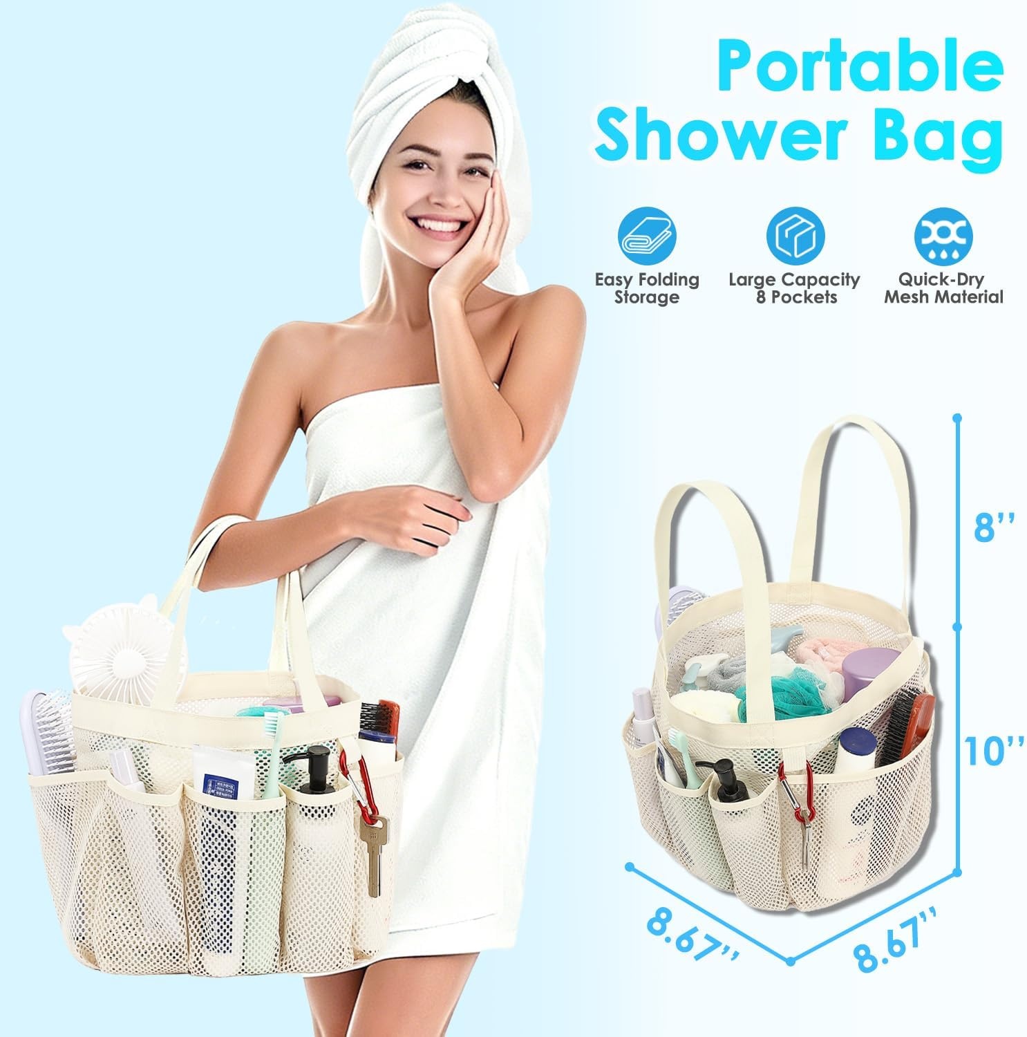 image:imageFammart Adhesive Shower Caddy 5Pack Rustproof Stainless Steel Bathroom Organizer with 28 Hooks NoDrill Large Capacity Shower Shelves for Bathroom Storage amp Home Dcor BlackMultiple Pockets Beige
