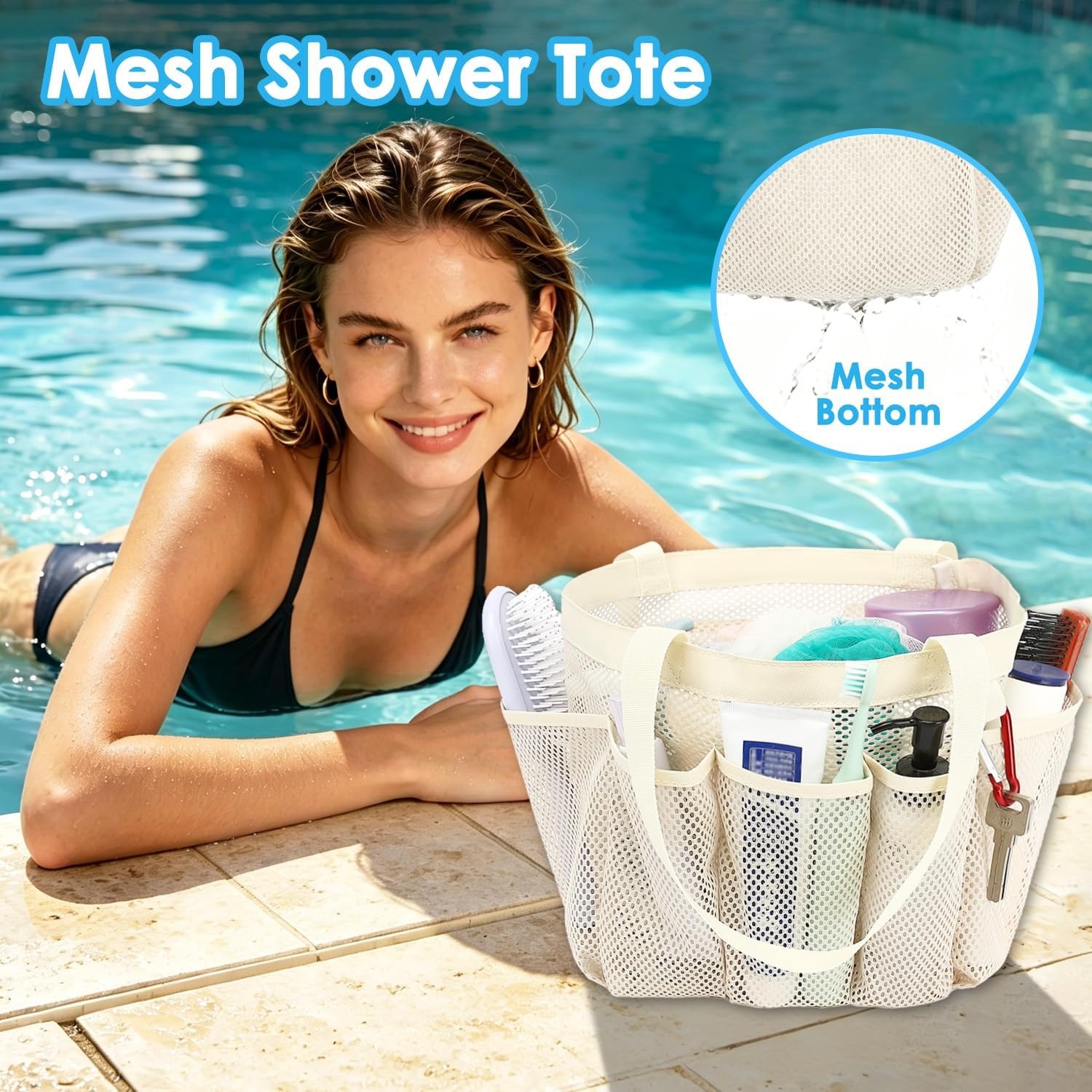 image:imageFammart Adhesive Shower Caddy 5Pack Rustproof Stainless Steel Bathroom Organizer with 28 Hooks NoDrill Large Capacity Shower Shelves for Bathroom Storage amp Home Dcor BlackMultiple Pockets Beige