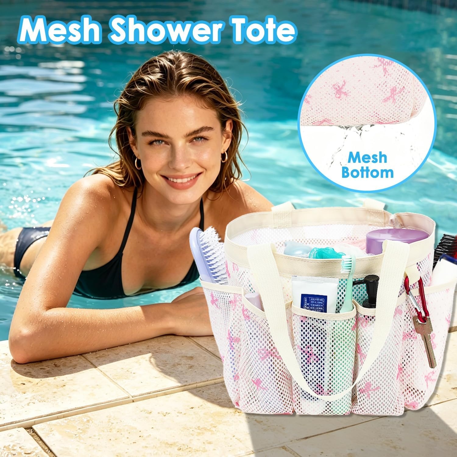 image:imageFammart Adhesive Shower Caddy 5Pack Rustproof Stainless Steel Bathroom Organizer with 28 Hooks NoDrill Large Capacity Shower Shelves for Bathroom Storage amp Home Dcor BlackMultiple Pockets Pink Butterfly
