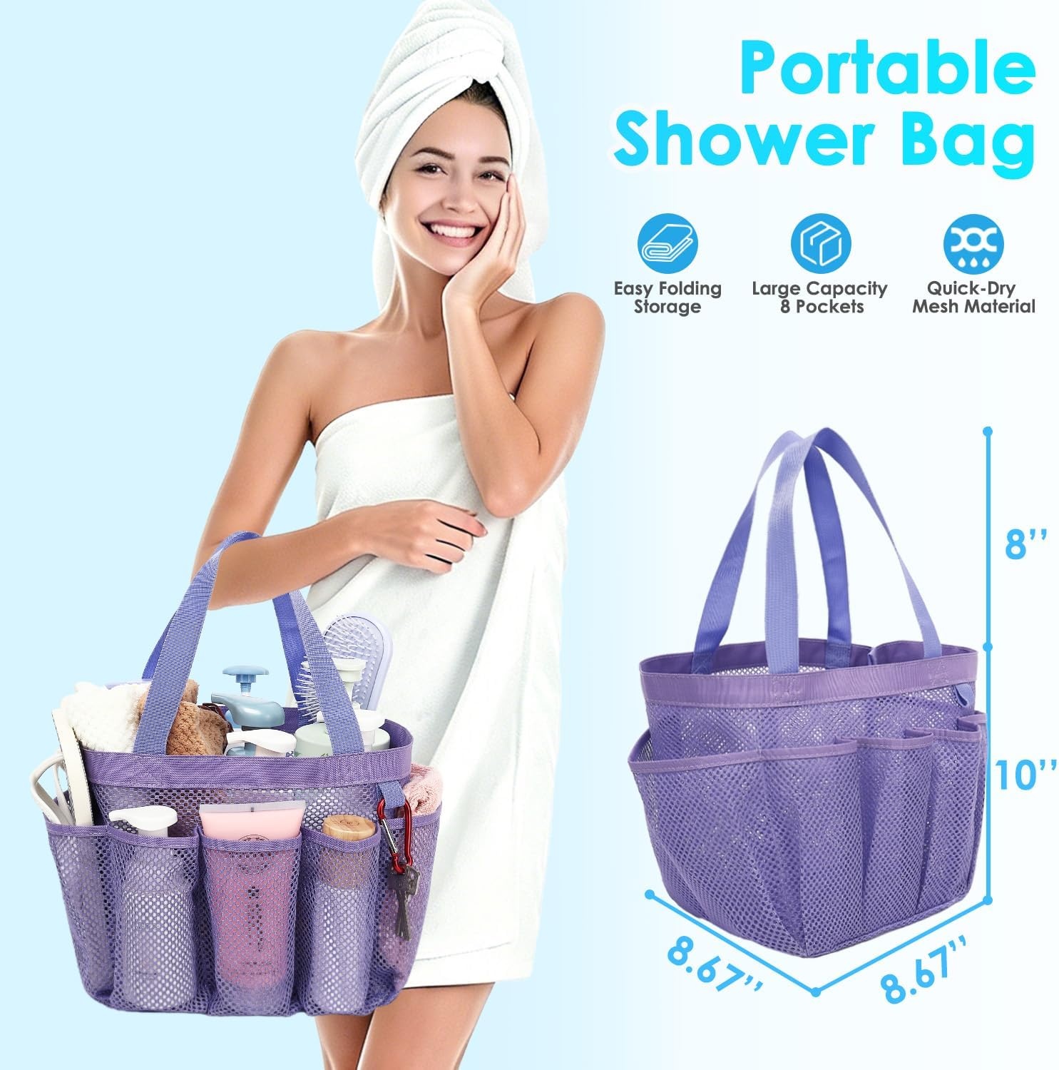 image:imageFammart Adhesive Shower Caddy 5Pack Rustproof Stainless Steel Bathroom Organizer with 28 Hooks NoDrill Large Capacity Shower Shelves for Bathroom Storage amp Home Dcor BlackMultiple Pockets Purple