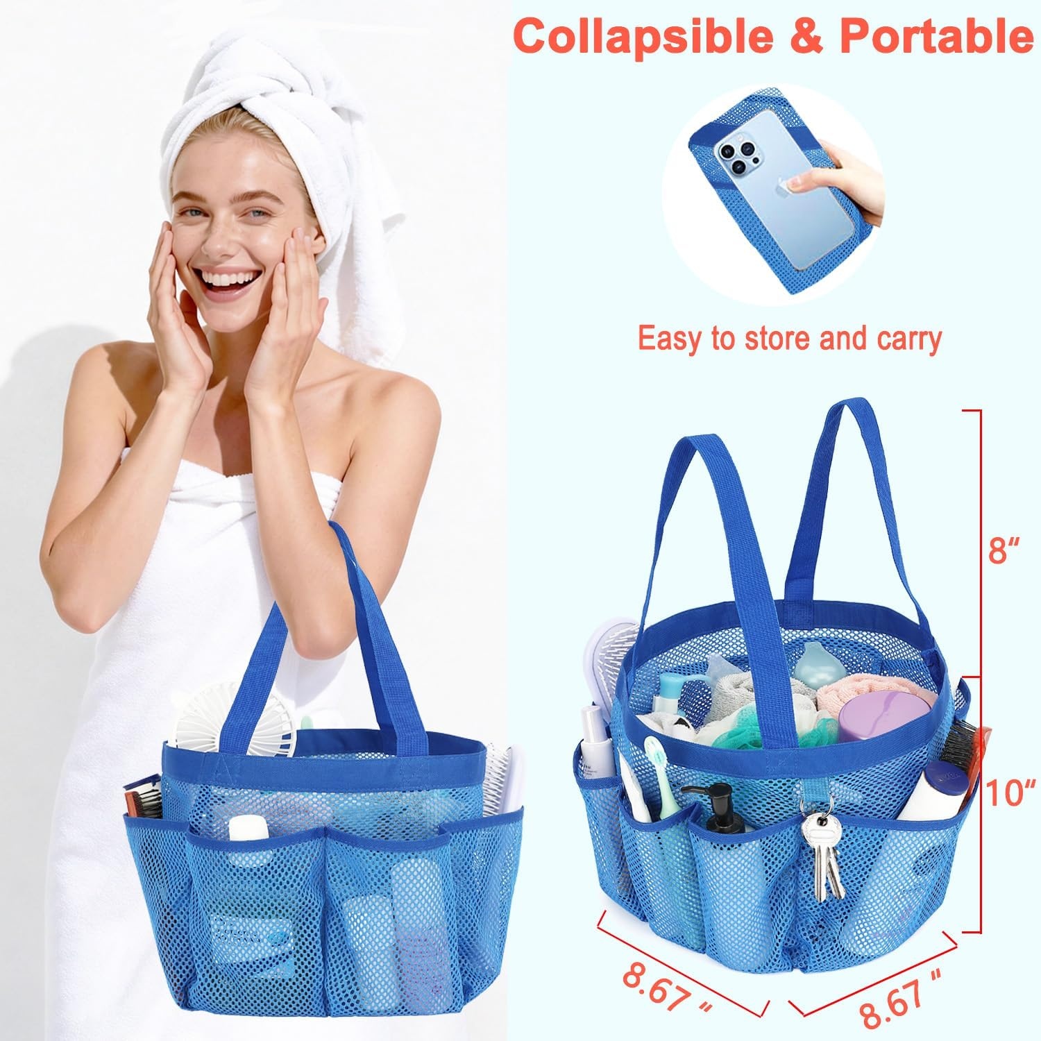 image:imageFammart Adhesive Shower Caddy 5Pack Rustproof Stainless Steel Bathroom Organizer with 28 Hooks NoDrill Large Capacity Shower Shelves for Bathroom Storage amp Home Dcor BlackMultiple Pockets Blue