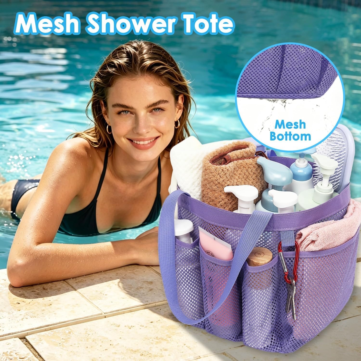 image:imageFammart Adhesive Shower Caddy 5Pack Rustproof Stainless Steel Bathroom Organizer with 28 Hooks NoDrill Large Capacity Shower Shelves for Bathroom Storage amp Home Dcor BlackMultiple Pockets Purple