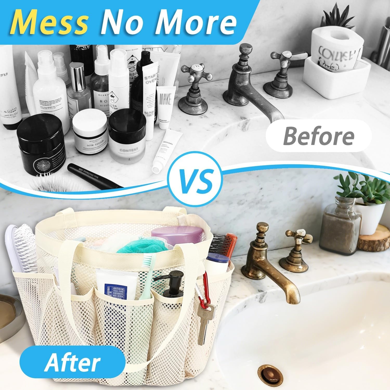 image:imageFammart Adhesive Shower Caddy 5Pack Rustproof Stainless Steel Bathroom Organizer with 28 Hooks NoDrill Large Capacity Shower Shelves for Bathroom Storage amp Home Dcor BlackMultiple Pockets Beige
