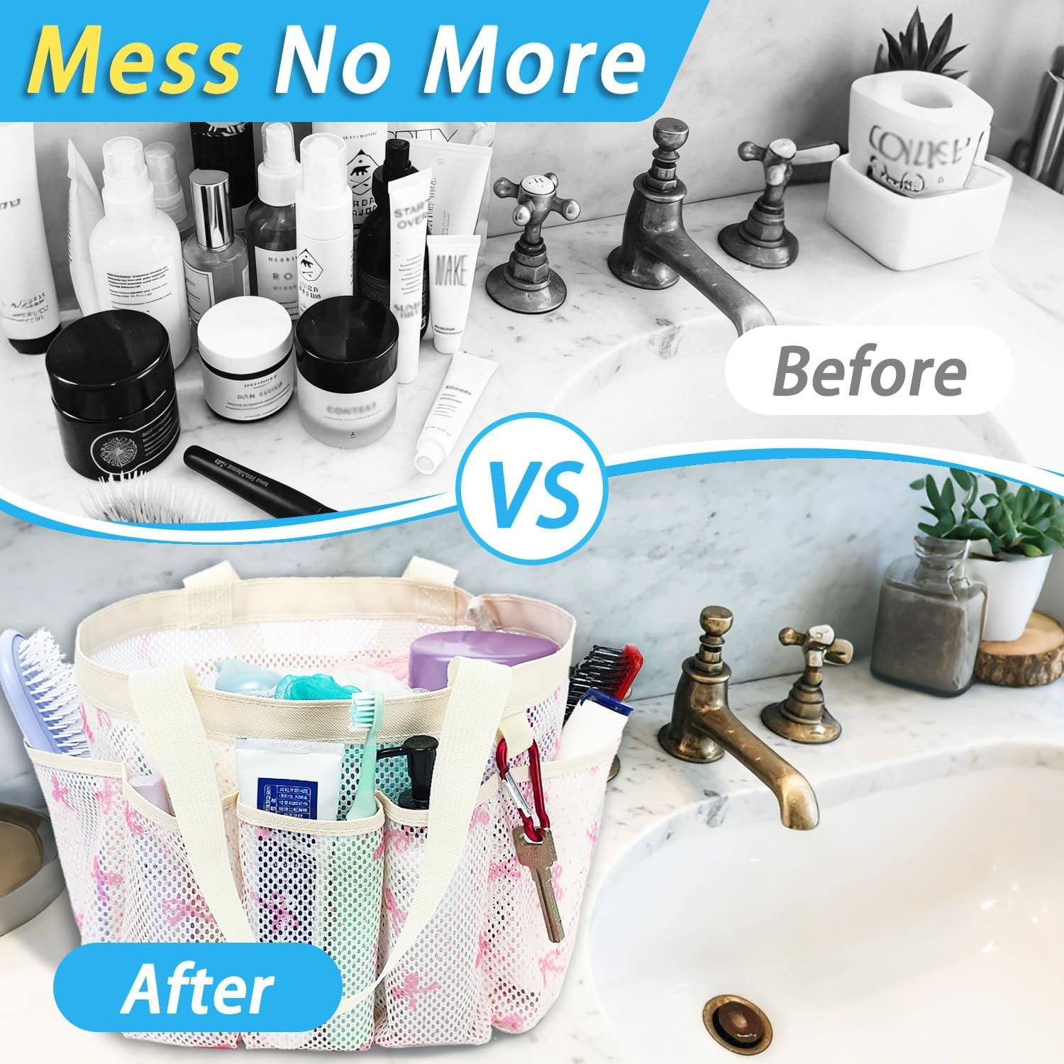 image:imageFammart Adhesive Shower Caddy 5Pack Rustproof Stainless Steel Bathroom Organizer with 28 Hooks NoDrill Large Capacity Shower Shelves for Bathroom Storage amp Home Dcor BlackMultiple Pockets Pink Butterfly