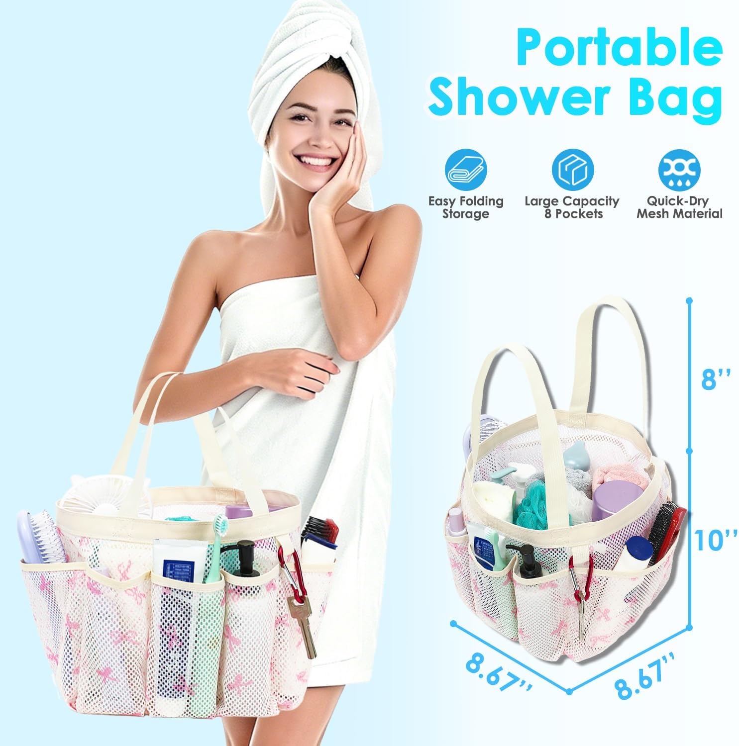 image:imageFammart Adhesive Shower Caddy 5Pack Rustproof Stainless Steel Bathroom Organizer with 28 Hooks NoDrill Large Capacity Shower Shelves for Bathroom Storage amp Home Dcor BlackMultiple Pockets Pink Butterfly