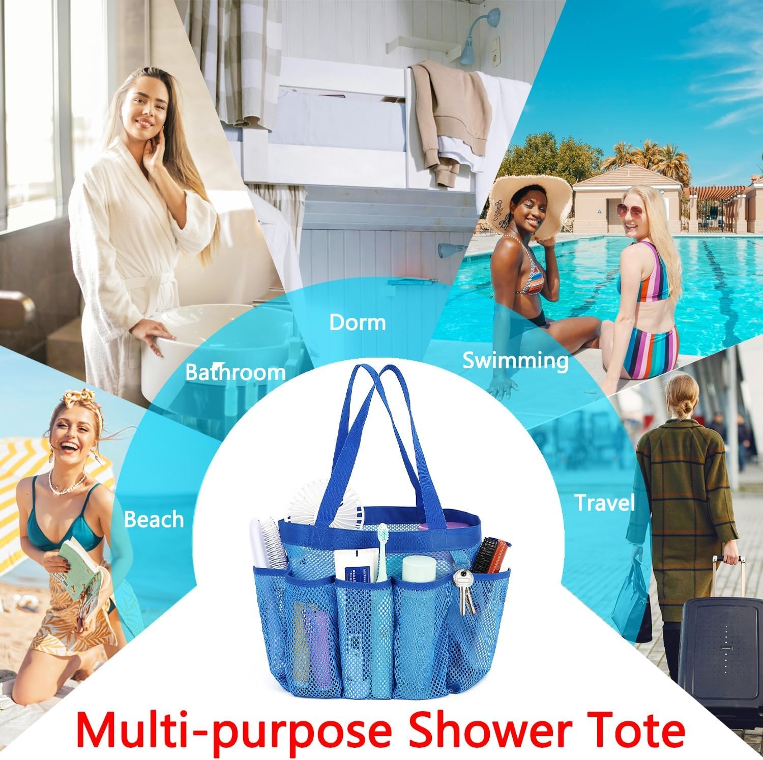 image:imageFammart Adhesive Shower Caddy 5Pack Rustproof Stainless Steel Bathroom Organizer with 28 Hooks NoDrill Large Capacity Shower Shelves for Bathroom Storage amp Home Dcor BlackMultiple Pockets Blue