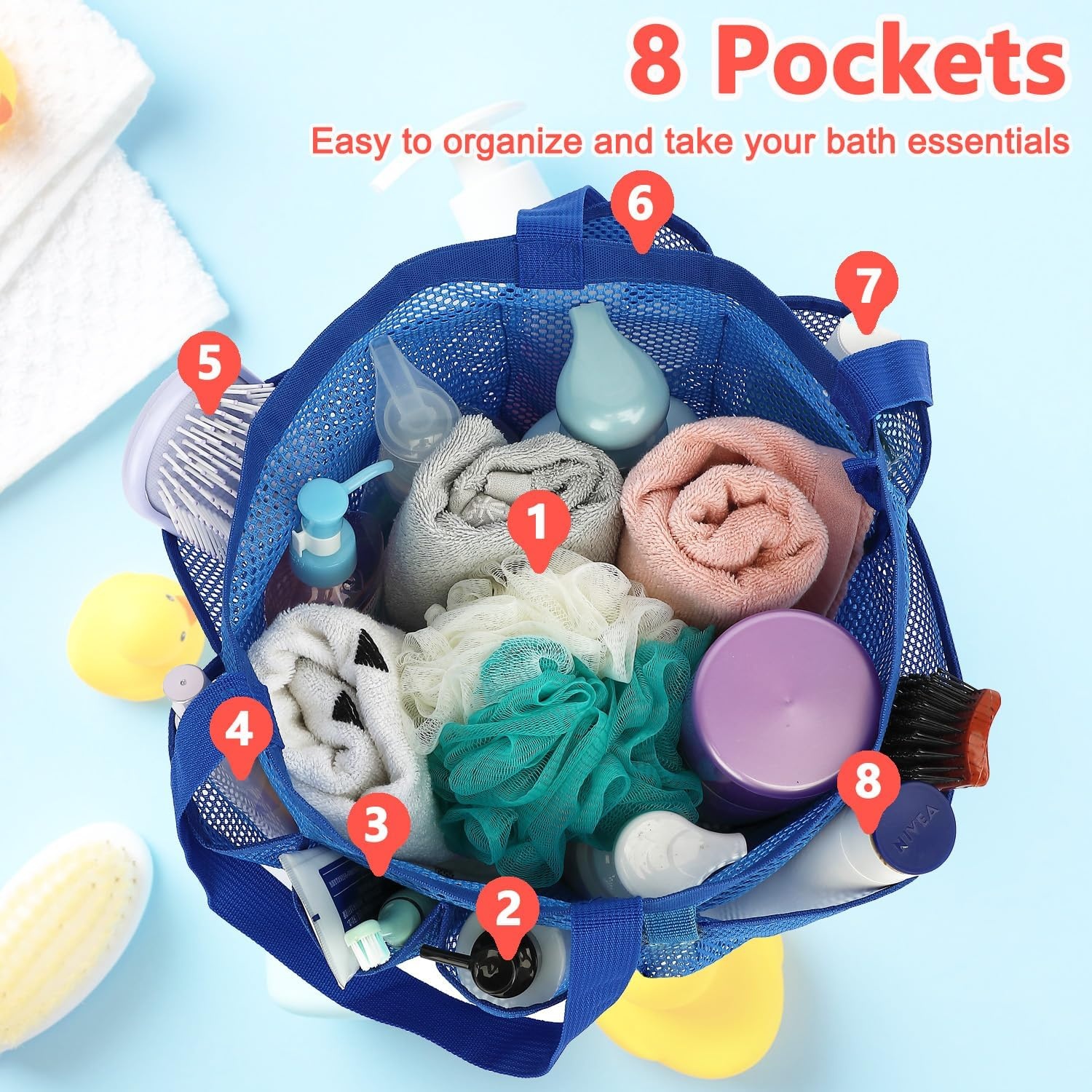 image:imageFammart Adhesive Shower Caddy 5Pack Rustproof Stainless Steel Bathroom Organizer with 28 Hooks NoDrill Large Capacity Shower Shelves for Bathroom Storage amp Home Dcor BlackMultiple Pockets Blue