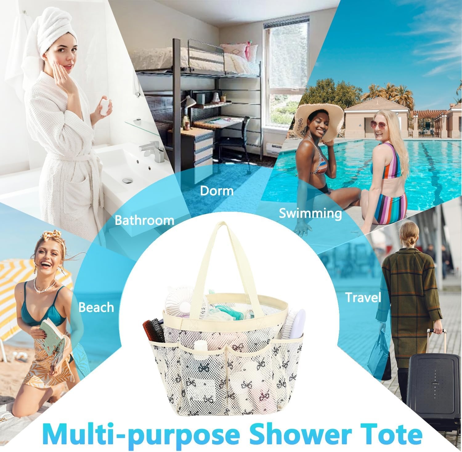 image:imageFammart Adhesive Shower Caddy 5Pack Rustproof Stainless Steel Bathroom Organizer with 28 Hooks NoDrill Large Capacity Shower Shelves for Bathroom Storage amp Home Dcor BlackMultiple Pockets Black Butterfly