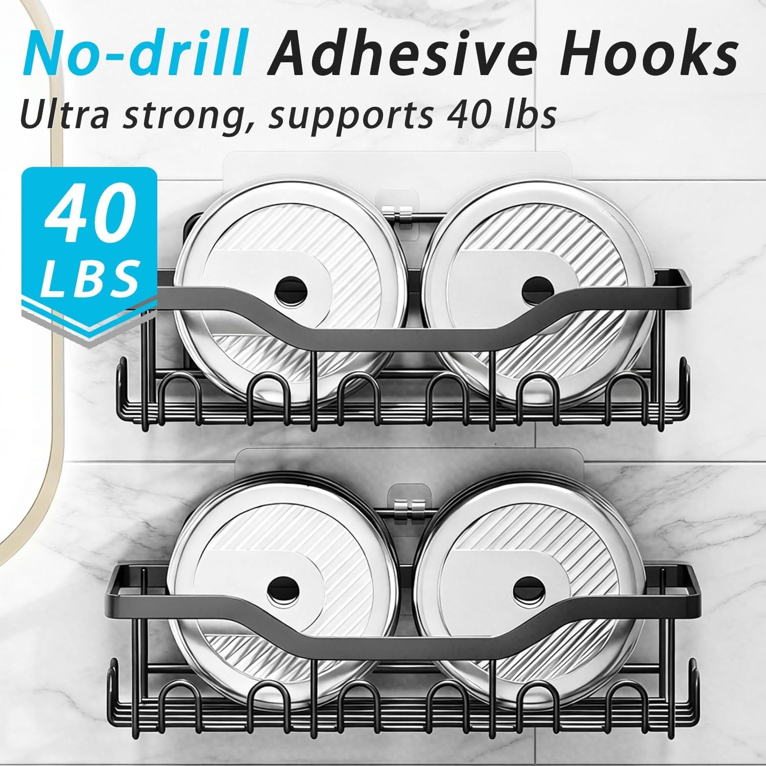 image:imageFammart Adhesive Shower Caddy 5Pack Rustproof Stainless Steel Bathroom Organizer with 28 Hooks NoDrill Large Capacity Shower Shelves for Bathroom Storage amp Home Dcor Black5Pack Stainless Steel Black