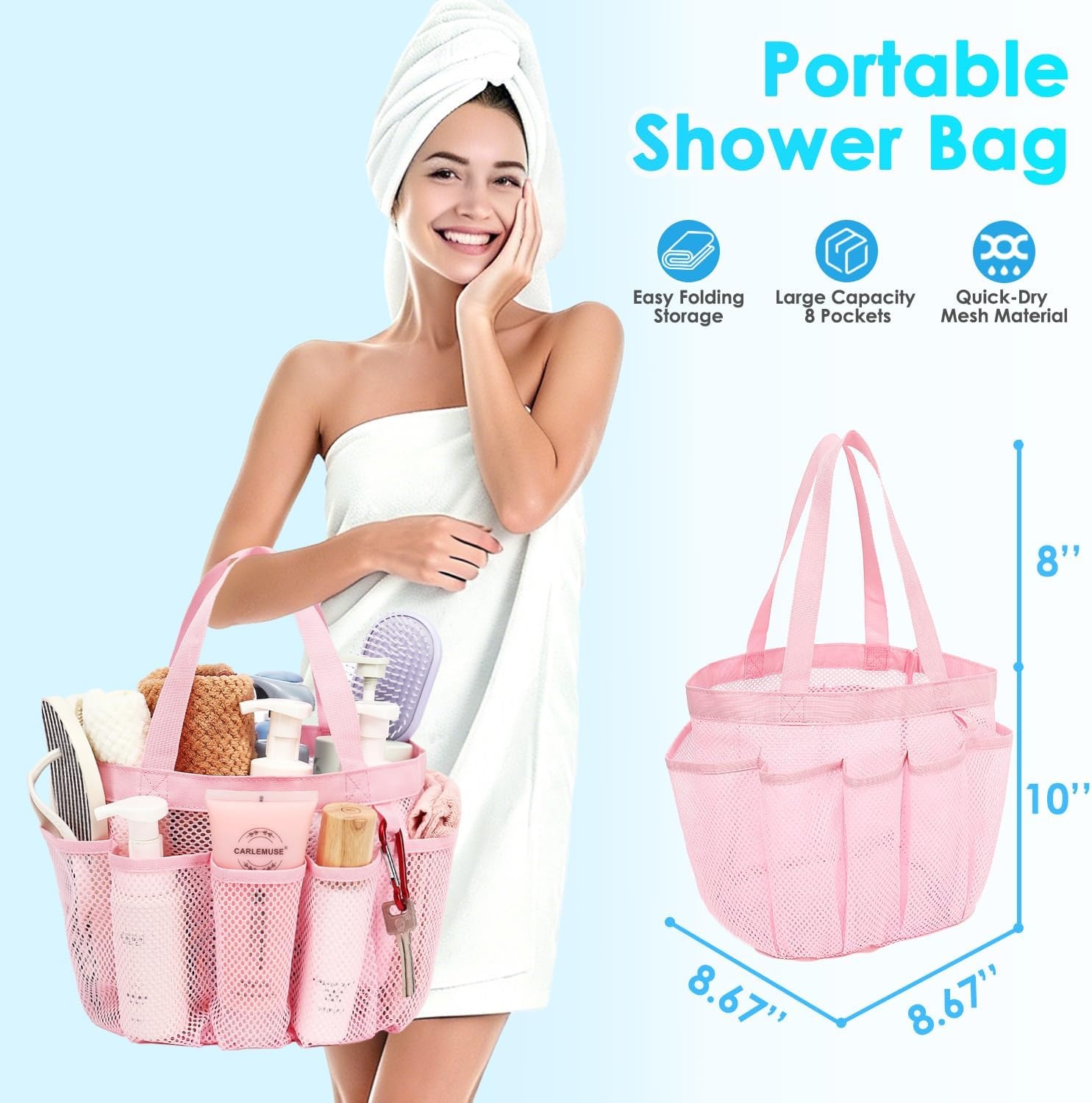 image:imageFammart Adhesive Shower Caddy 5Pack Rustproof Stainless Steel Bathroom Organizer with 28 Hooks NoDrill Large Capacity Shower Shelves for Bathroom Storage amp Home Dcor BlackMultiple Pockets Pink