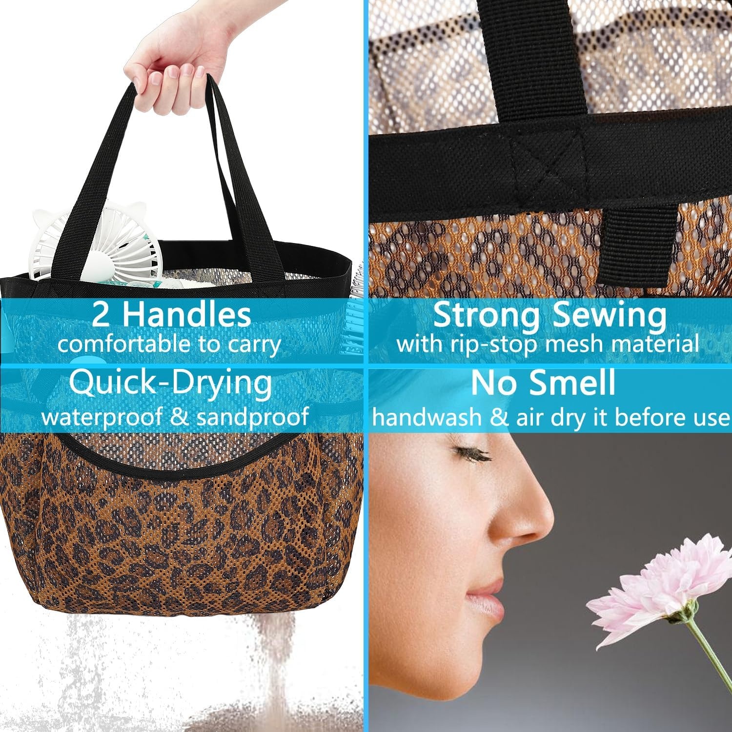image:imageFammart Mesh Shower Caddy Portable for College Dorm Room Essentials Odorless Polyester Large Shower Tote Bag with Dual Handles 8Pocket QuickDry Toiletry Organizer for Travel Beach Camping GymMultiple Pockets Leopard
