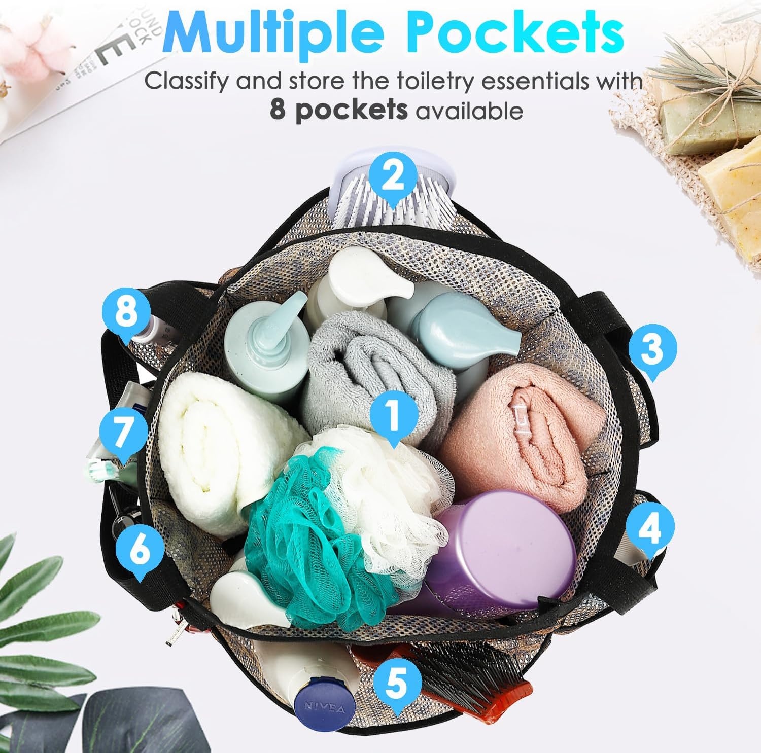 image:imageFammart Mesh Shower Caddy Portable for College Dorm Room Essentials Odorless Polyester Large Shower Tote Bag with Dual Handles 8Pocket QuickDry Toiletry Organizer for Travel Beach Camping GymMultiple Pockets Leopard