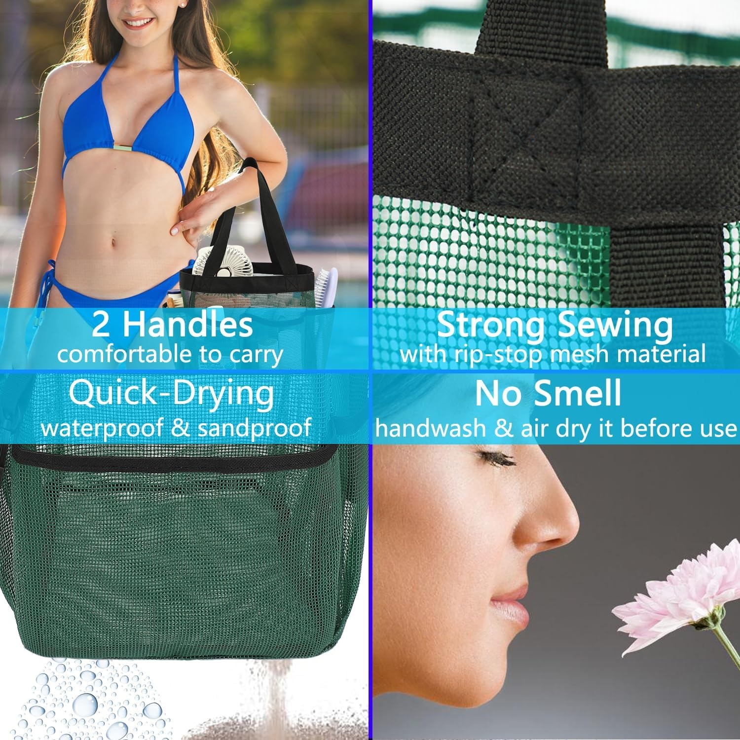image:imageFammart Mesh Shower Caddy Portable for College Dorm Room Essentials Odorless Polyester Large Shower Tote Bag with Dual Handles 8Pocket QuickDry Toiletry Organizer for Travel Beach Camping GymMultiple Pockets Green