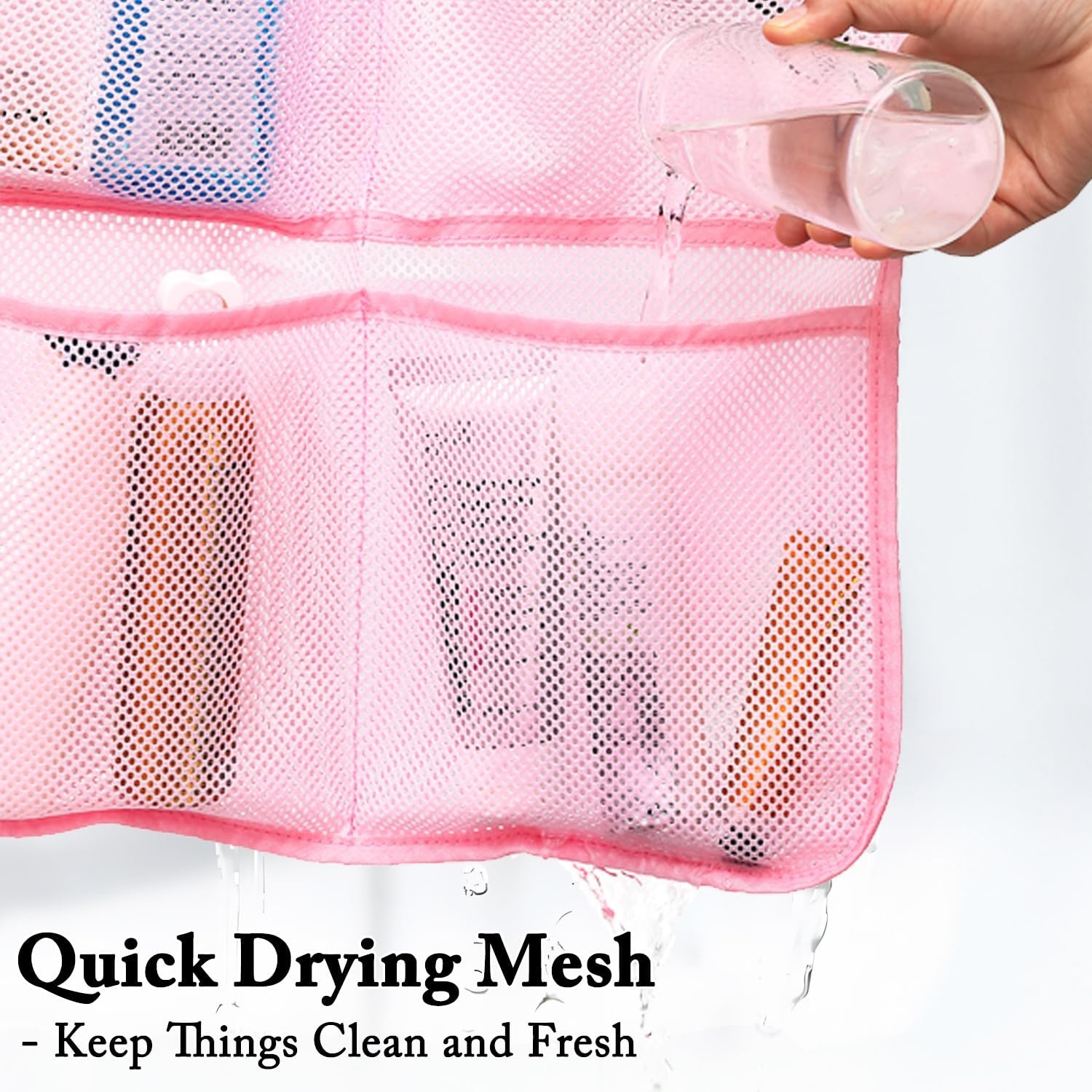 image:imageFammart Mesh Shower Caddy Portable for College Dorm Room Essentials Odorless Polyester Large Shower Tote Bag with Dual Handles 8Pocket QuickDry Toiletry Organizer for Travel Beach Camping GymHanging Type 1 Pack Pink