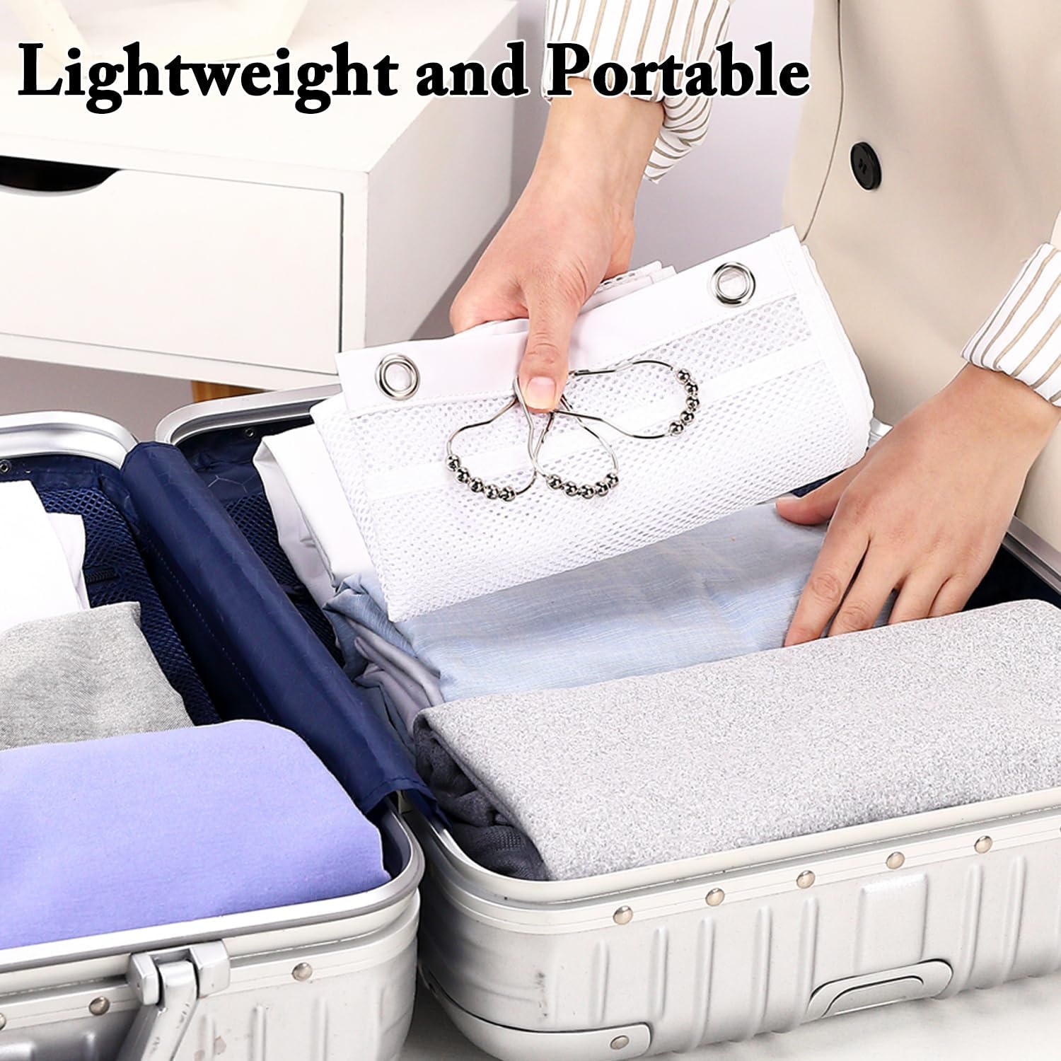 image:imageFammart Mesh Shower Caddy Portable for College Dorm Room Essentials Odorless Polyester Large Shower Tote Bag with Dual Handles 8Pocket QuickDry Toiletry Organizer for Travel Beach Camping GymHanging Type 2 Pack White