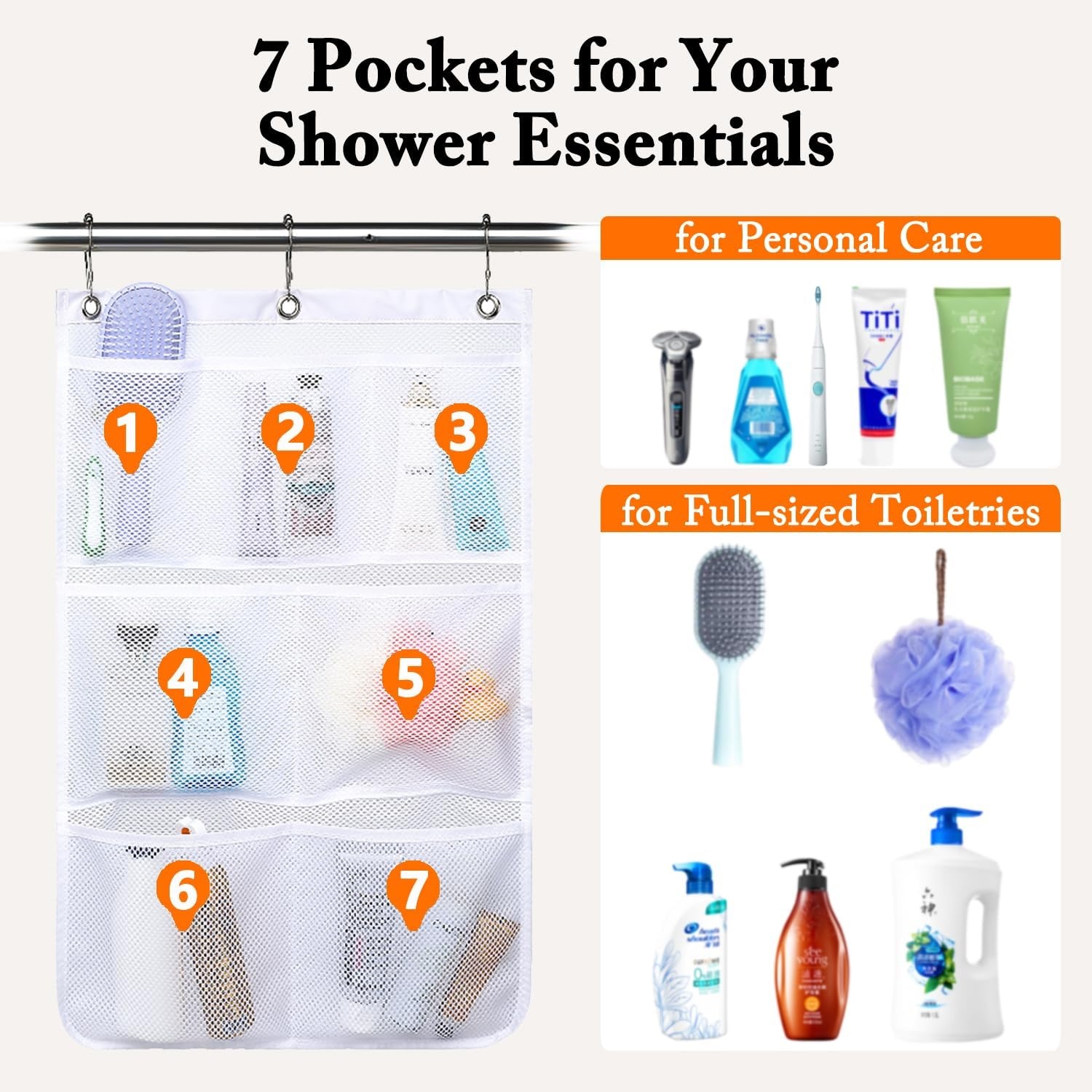 image:imageFammart Mesh Shower Caddy Portable for College Dorm Room Essentials Odorless Polyester Large Shower Tote Bag with Dual Handles 8Pocket QuickDry Toiletry Organizer for Travel Beach Camping GymHanging Type 2 Pack White