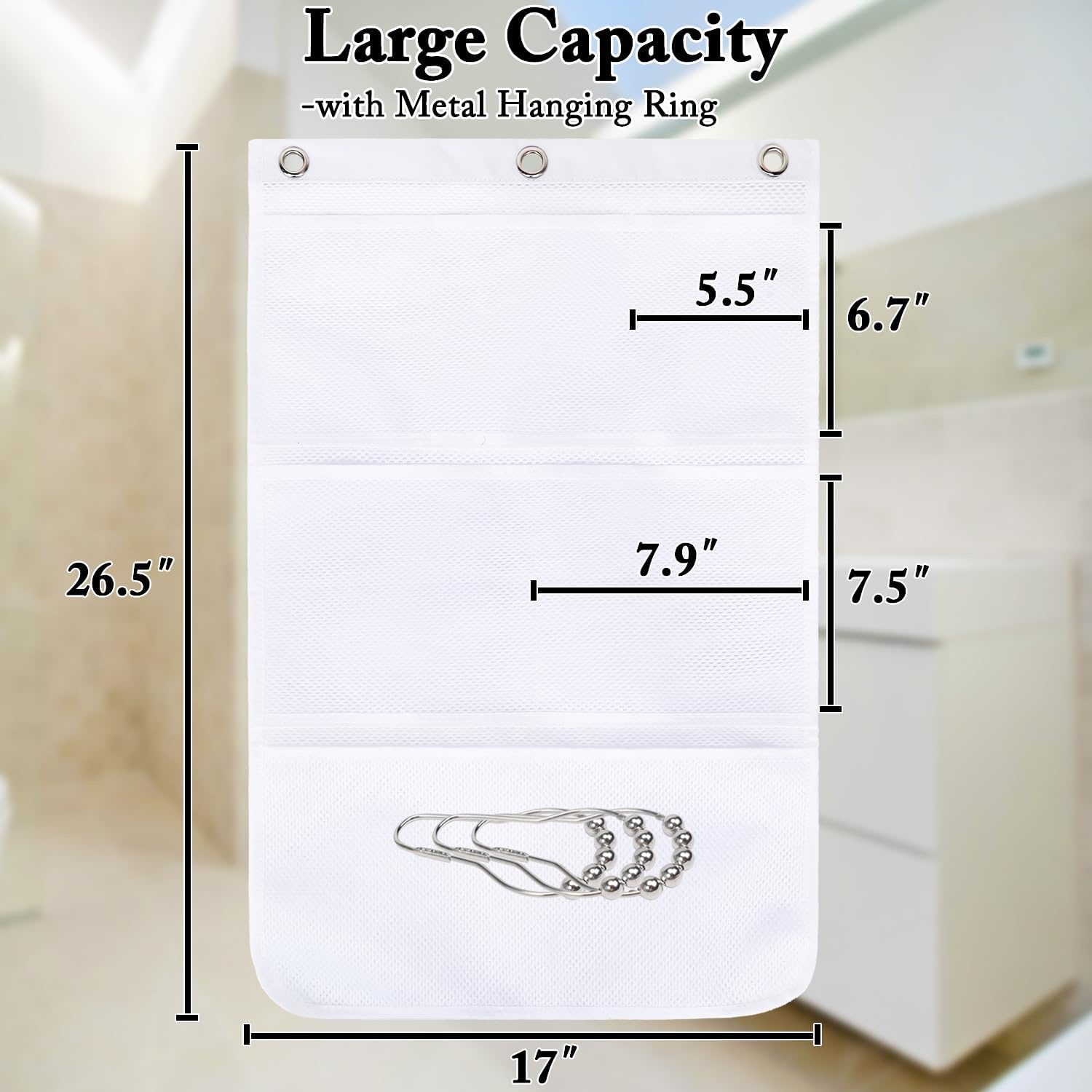 image:imageFammart Mesh Shower Caddy Portable for College Dorm Room Essentials Odorless Polyester Large Shower Tote Bag with Dual Handles 8Pocket QuickDry Toiletry Organizer for Travel Beach Camping GymHanging Type 2 Pack White
